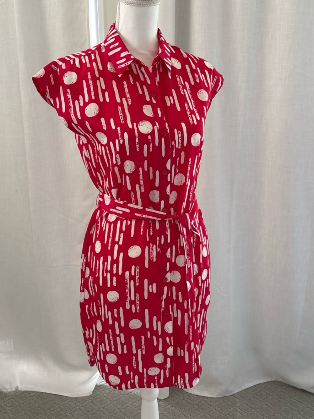 Armani Exchange Red Printed Shirt Dress with Belt